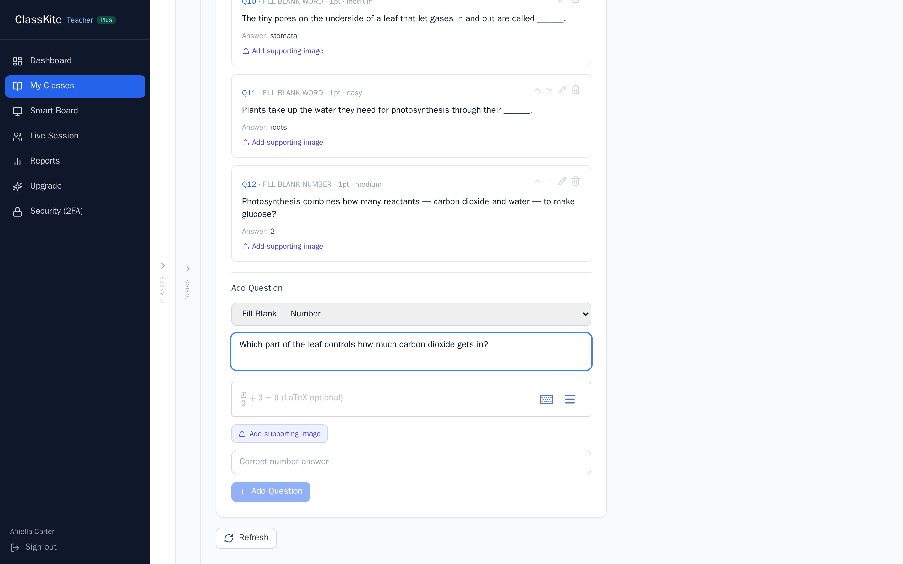 Adding a question by hand in ClassKite