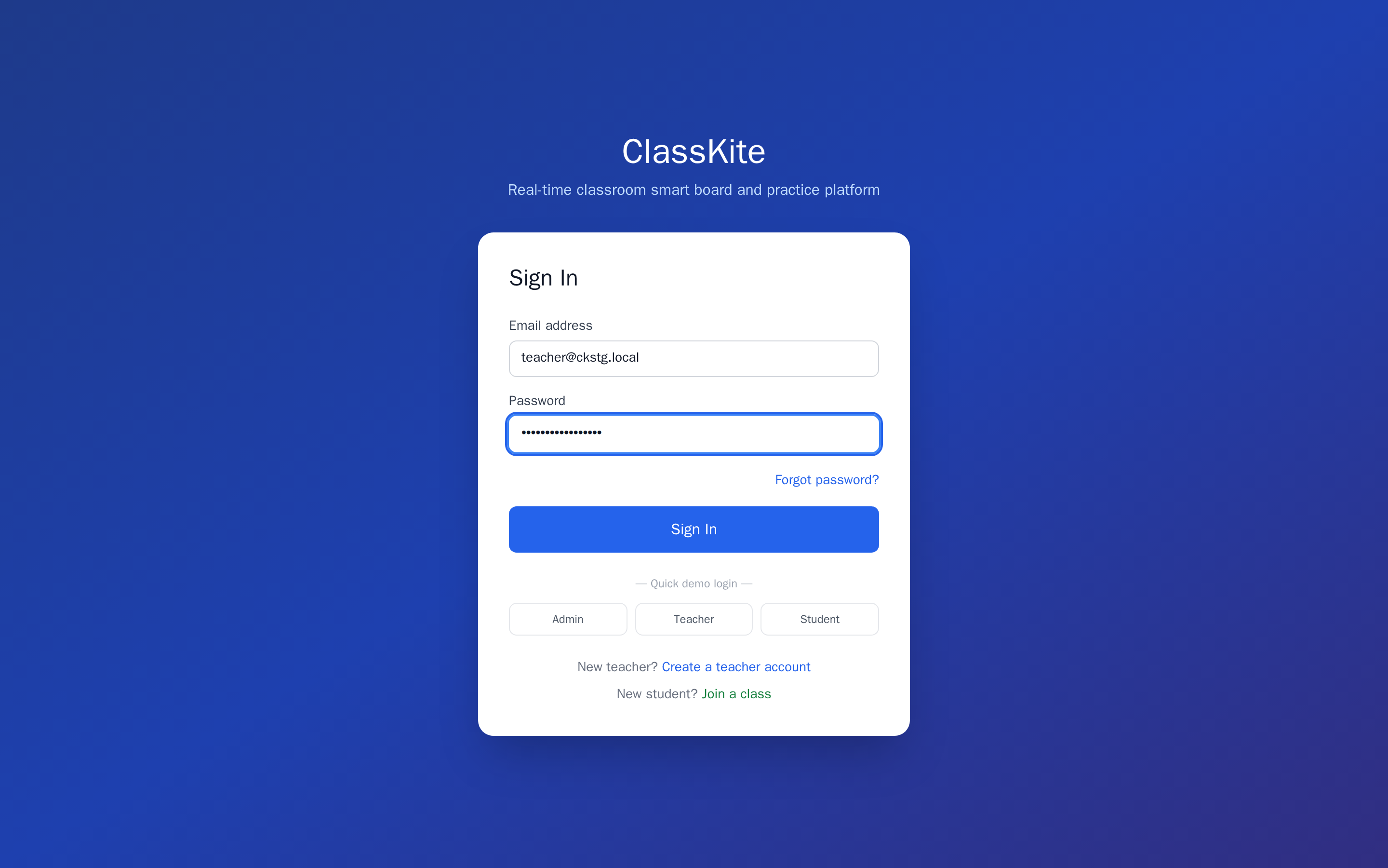Sign in with your teacher account - the same login works on any device.
